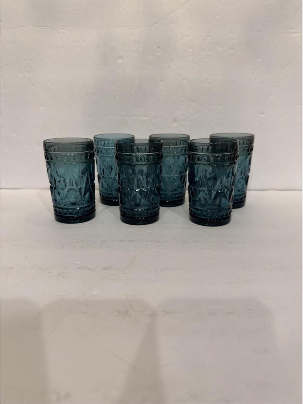 Vintage Set of 6 Juice Glasses- Colony Park Lane Glass - Carnival Blue
